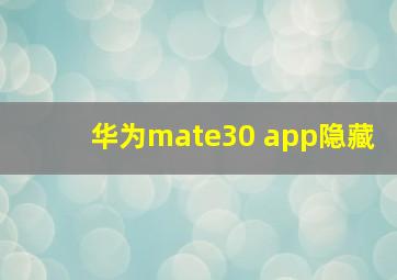 华为mate30 app隐藏